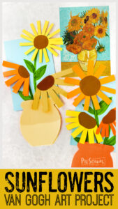 Introduce children to a famous artist for kids with this fun, simple van gogh sunflowers craft. This famous artists project recreates the iconic sunflowers in a new, differetn, and easy flower craft for preschoolers!