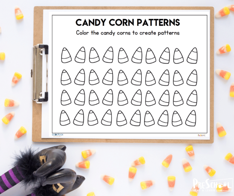 Halloween Candy Corn Pattern Worksheets for Preschoolers