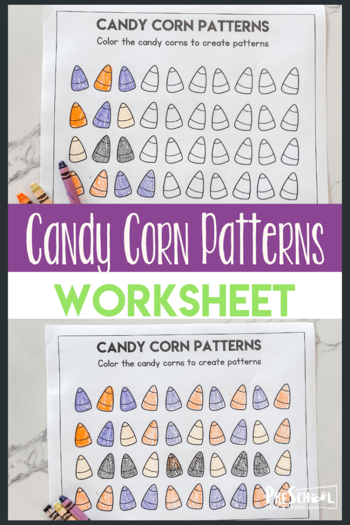 Your preschoolers will absolutely enjoy this simple halloween preschool worksheet. Patterns are such a valuable skill for your preschooler to learn as it is the basis for all math and reading. Simply print the halloween worksheets for a fun, hands-on candy corn math for preschool, pre-k, and kindergarten age children!