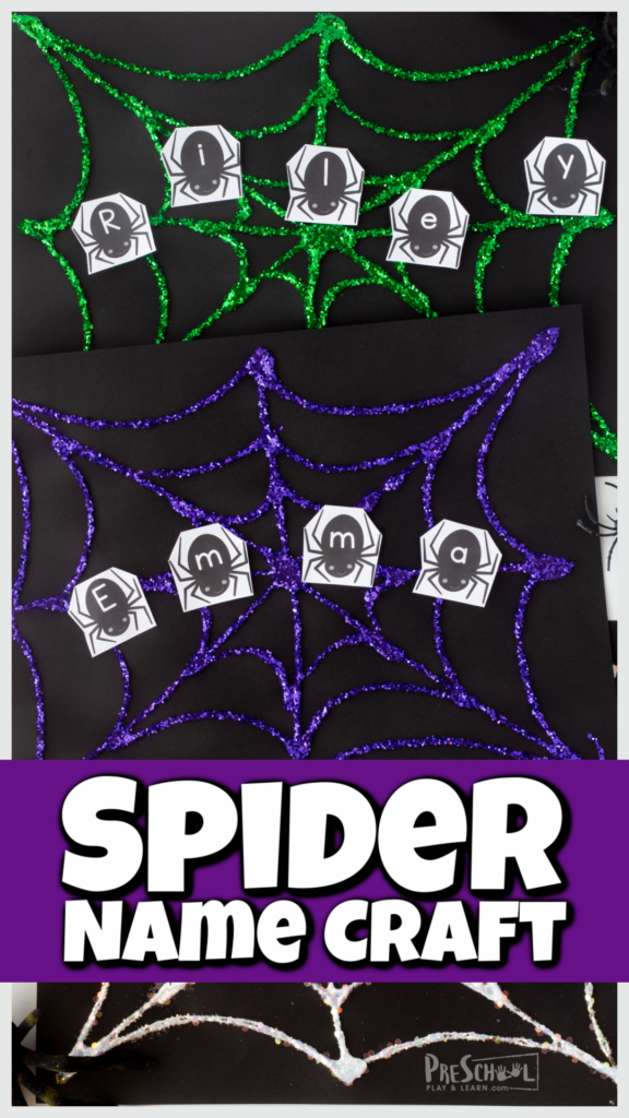 This super cute name craft is perfect for October! Simply print the spider printable pdf to make this name craft for preschoolers, toddlers, and kindergartners. Children will work on letter recogniton and learning their name as they make the spider craft and add in all the spider letters of their name. This is such a fun halloween activity!
