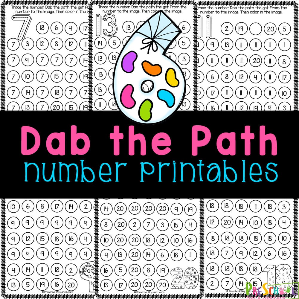 Print these dot marker printables to practice numbers 1-20 with pre-k and kindergarten aged kids! Fun number recognitionactivity!