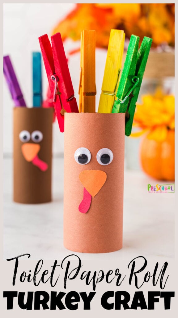 If you are looking for a super cute, but simple turkey craft for preschool, you will love this Turkey Toilet Paper Roll Craft. All you need are a few common supplies to make this turkey craft for preschool, pre-k, toddler, kindergarten, and even first graders too. These pretty thanksgiving craft are a clever idea for a turkey theme, thanksgiving theme, fall theme, and more!