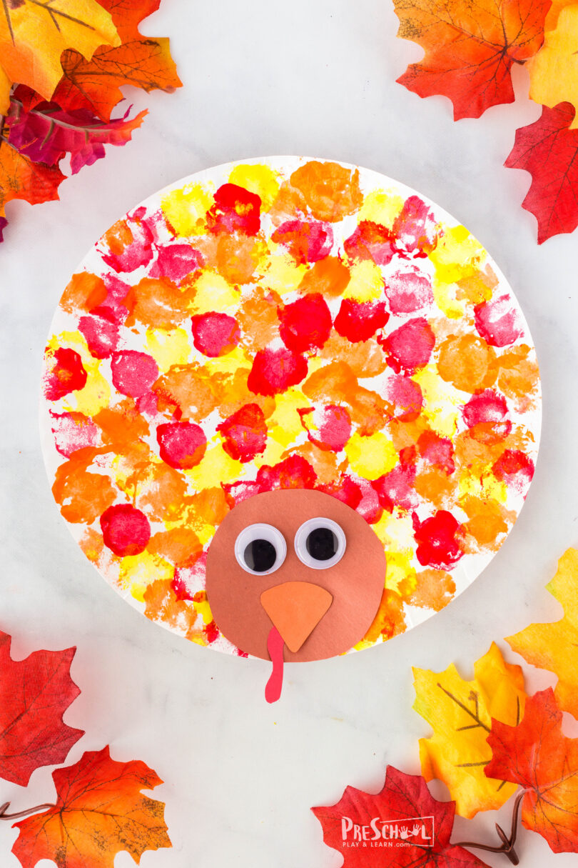 Cotton Ball Painted Paper Plate Turkey Craft (2)