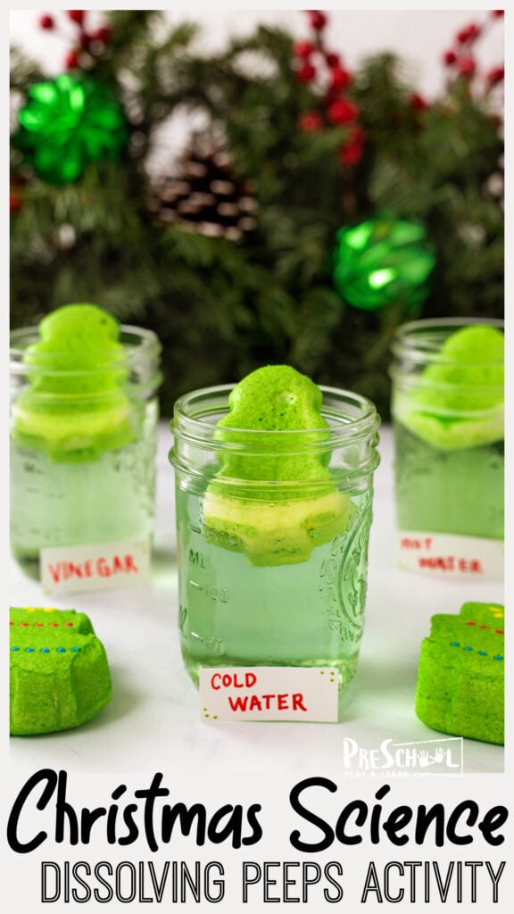 Simple dissolving holiday tree peeps activities perfect for December. This fun christmas science expeirment includes a free worksheet!