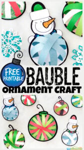 Kids will have a blast making this bauble craft with our free ornament printables and construction paper! This snowman ornament craft makes beautiful diy snowman ornaments to decorate your tree this holiday season! Try this Christmas ornament crafts for kids from toddler, preschool, pre-k, kindergarten, first grade, 2nd grade, and up! Simply print christmas printables and you are ready to make this Christmas crafts for preschoolers.