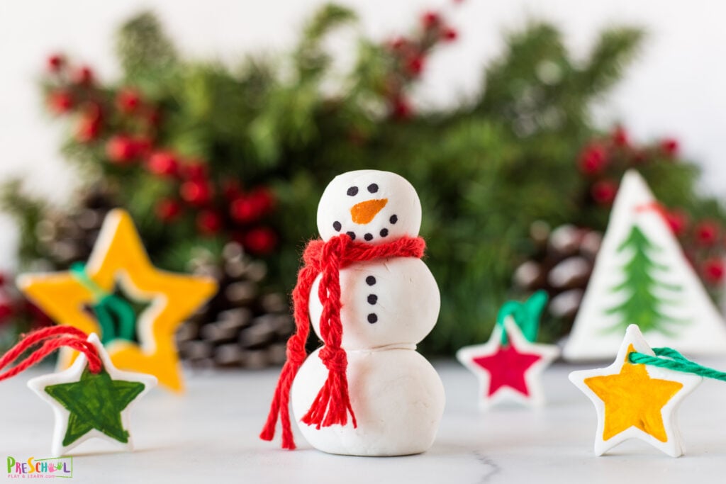 Make beautiful Christmas ornament crafts for kids in December with this EASY, no bake, air dry clay recipe using baking soda!