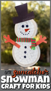 If you are looking for fun, creative snowman craft ideas, you will love this adorable snowman suncatcher craft. This winter craft for preschoolers is sure to be a hit with toddler, preschool, pre-k, kindergarten, first grade, 2nd grade, and up! All you need are a few simple materials to make this cute paper plate snowman project!