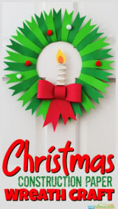 This Christmas wreath craft may be quick and EASY, but WOW is it beautiful! Children of all ages from preschool, pre-k, kindergarten, first grade, 2nd grade, 3rd graders, and up will love making these construction paper Christmas crafts as decorations for home or the classroom. So grab some pretty paper and start making this pretty paper plate wreath as a holiday craft for December!