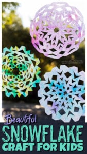 Looking for cute and fun-to-make Christmas or winter craft ideas? You will love this colorful snowflake craft for kids that uses chromatography to create stunning diy snowflake decorations for December and January! These arts and crafts snowflakes are perfect for toddler, preschool, pre-k, kindergarten, first grade, 2nd grade, 3rd grade, and up to make. You've got to try these winter craft ideas!