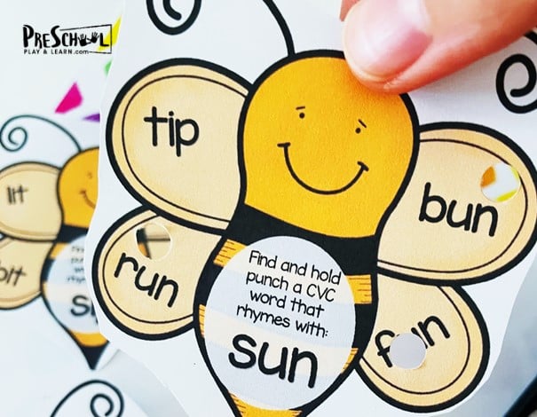 CVC Words Printable Bee Punch Cards