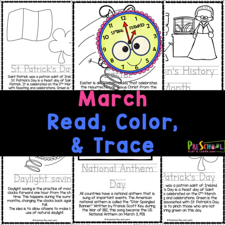 FREE Printable March Coloring Pages for Preschoolers