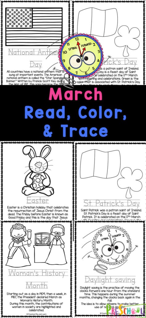 Grab these handy March coloring pages are perfect for helping young children learn common march themes like Saint Patricks Day, Easter, and more. These March coloring sheets are perfect for toddler, preschool, pre-k, kindergarten and first graders. Simply print the March coloring pages for preschoolers and youa re ready to read, color and trace free pages.
