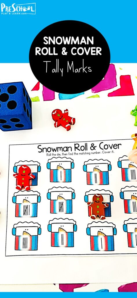Looking for a fun way to get kids to count and show their numbers? These fun snowman math activity is perfect some winter counting fun! Learners will roll the die then cover the matching snowman head. This is such a fun snowman activity for preschool, prek-k and kindergarten age students. Simply print the snowman printable and you are ready to play and learn.