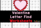Cute valentines day worksheets for kids to practice letter recognition with heart, Valentine's day theme, letter find activity.