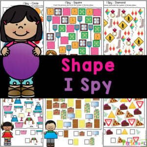 Grab these Shape I spy worksheets for a fun, free printable shape activity for preschoolers that is a no-prep teaching shapes activities.!