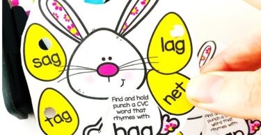 Practice finding rhyming words with this cvc words activity perfect for spring! Cute, free printable Easter activity for kindergarten.