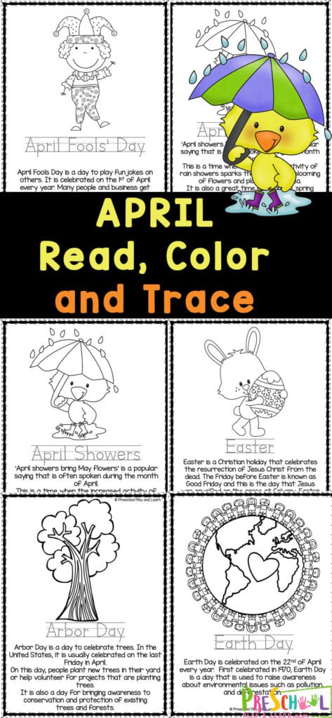 Grab these handy April coloring pages are perfect for helping young children learn common march themes like Easter, April Fools' Day, Eearth Day, spring, and more!, and more. These April  coloring sheets are perfect for toddler, preschool, pre-k, kindergarten and first graders. Simply print the April  coloring pages for preschoolers and you are ready to read, color and trace free pages.