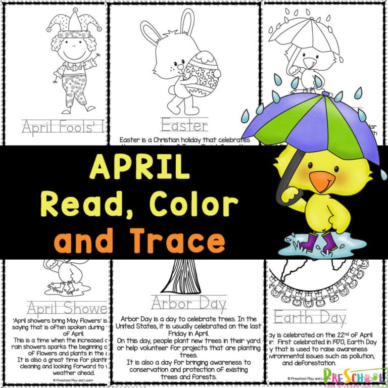 FREE Printable April Coloring Pages for Preschoolers