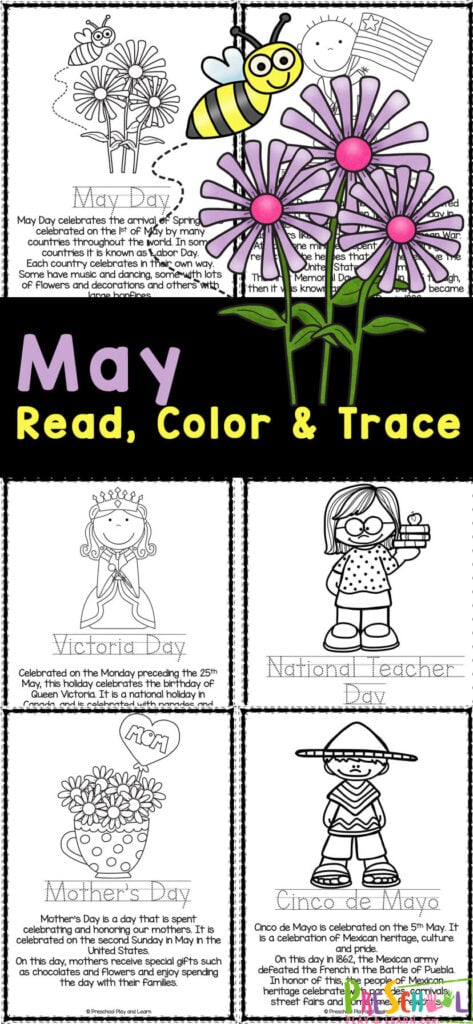 Learn about the holidays, special days, and what makes the month of May special with these free printable may coloring pages. These May coloring sheets are perfect for toddler, preschool, pre-k, kindergarten, and first graders. Simply print the May coloring pages printable pdf  to read, color and learn.