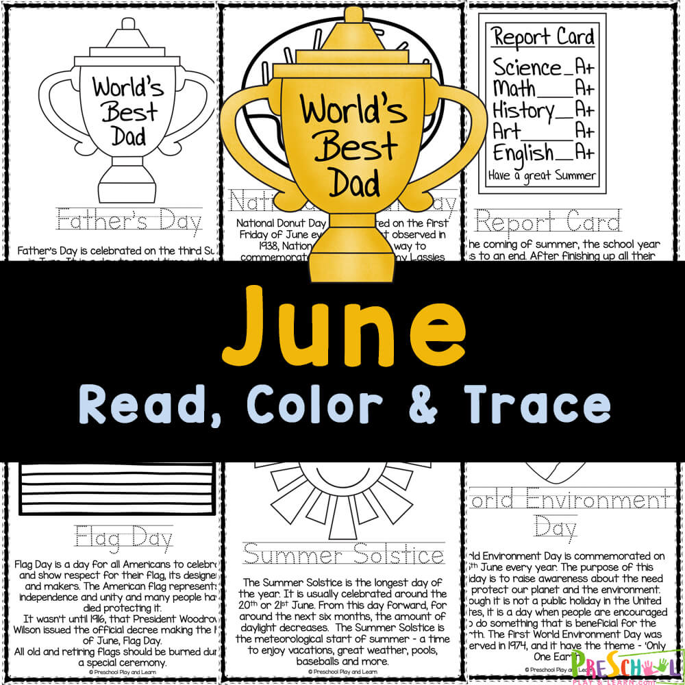 Get ready for summer with free printable June Coloring Pages to read, colour and trace to learn about summer themes with preschoolers.