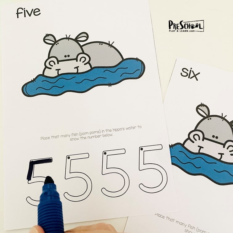 FREE Printable Hippo Tracing Numbers 0-10 Mats