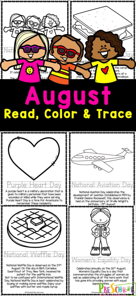 Teach kids about all the fun and intersting holidays and special days with these August Coloring Pages. These August coloring sheets are perfect for toddler, preschool, pre-k, kindergarten and even first graders. August coloring allows children to learn about different events that take place around the world as they read, color, trace, and learn.