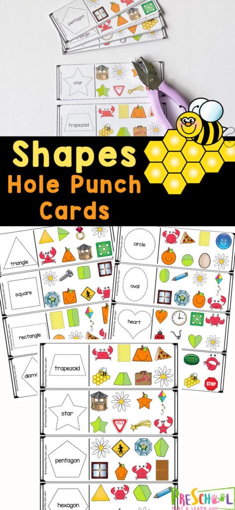 This shape activity is perfect for helping toddler, preschool, pre-k, and kindergarten children learn their shapes. Start by printing the shapes printables and grab a hole punch an dyou are ready to work on their fine motor skills, shape matching and shape recognition. This  shape activities for preschoolers is perfect for learning shapes while having fun!