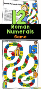 This Roman Numeral Game is a great way to work on learning Roman mumerals for kids while having fun. Simply print the Roman numeral printable and you are ready to teach this math concept to 2nd grade, 3rd grade, 4th grade, and 5th graders with a free printable, hands-on Roman numeral activity.