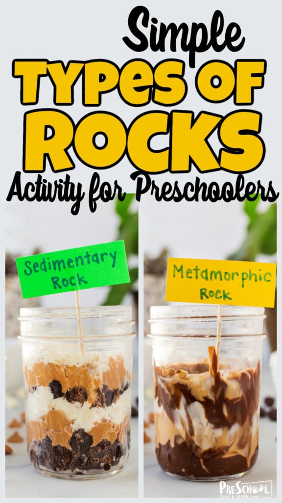 Young kids are naturally fascinated by various shapes, colors, and sizes or rocks they find. Turn that natural curiosity in to a study about types of rocks for kids! This hands-on rock life cycle project will help children learn about what are the 3 types of rock and how they are different. In this rock activities for kids, students will make edible rocks that are Sedimentary rocks, Metamorphic rocks, and Igneous rocks and the rock life cycle in a fun, meaningful way! Use this rock science project with preschool, pre-k, kindergarten, first grade, 2nd grade, and 3rd graders too!