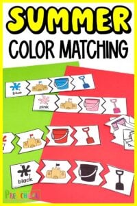 Summer is finally here and this summer color matching activity is a perfect educational color game for preschool, pre-k, and kindergarten age students.  Your little learners will be able to enjoy summer while learning their colors all with this fun and hands-on printable! Use these printable color puzzles to keep your children engaged and learning at the same time. Simply print the color matching printable and get ready to play and learn with an eduational summer activity for preschoolers.