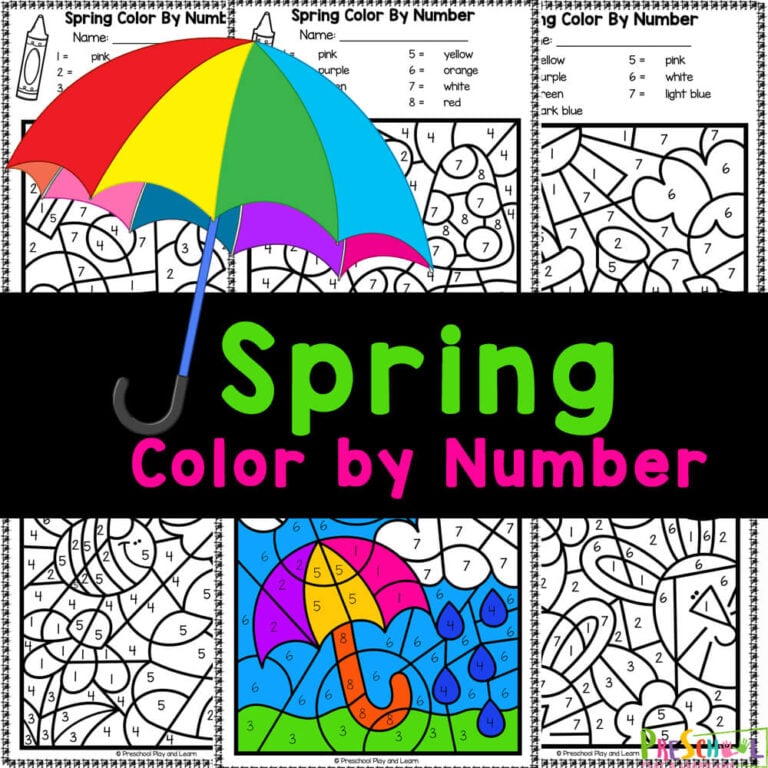 FREE Spring Color By Number Printable Worksheets for Preschoolers