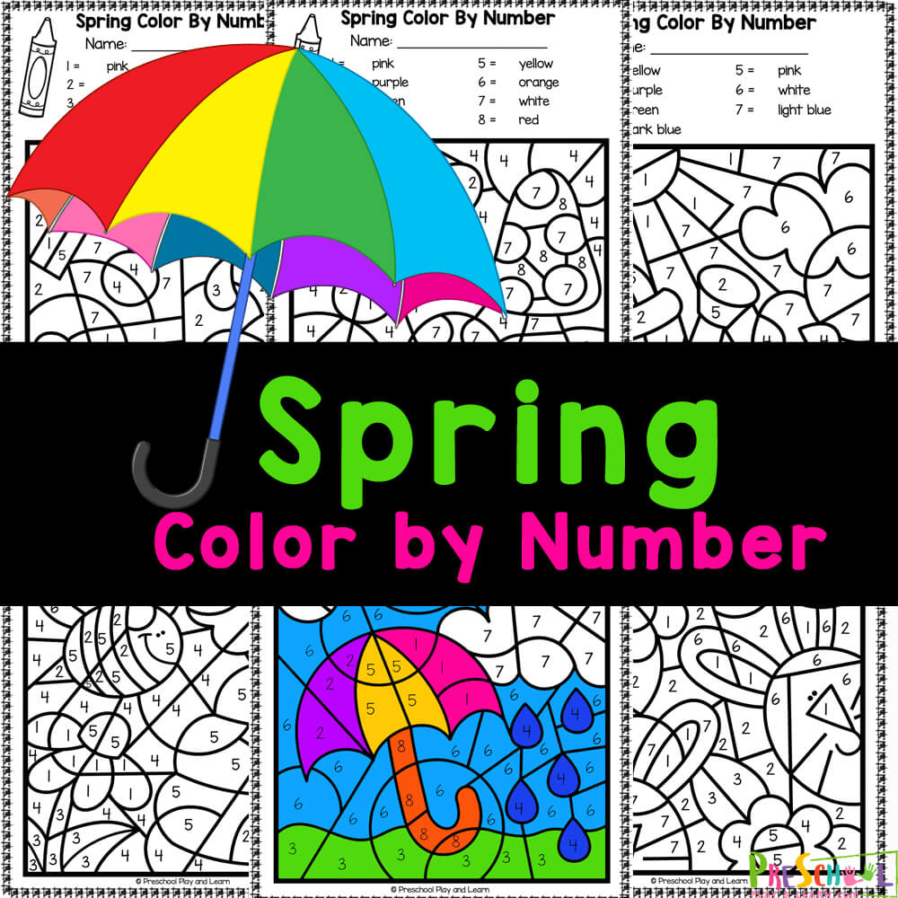 Cute spring color by number printables to work on number recognition and strengthen hand muscles with FUN worksheets for preschoolers!