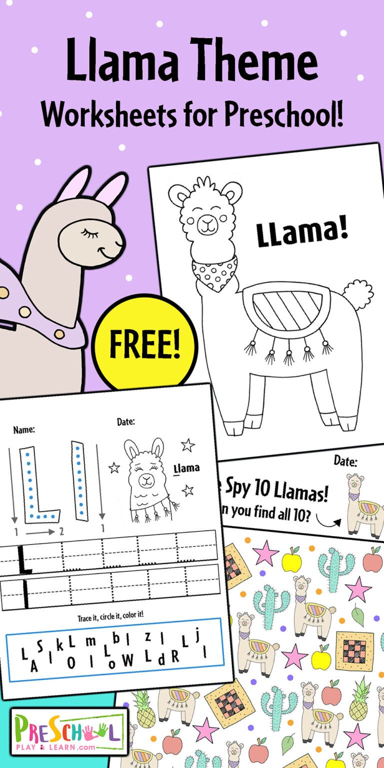 FREE Printable Llama Worksheets for Preschoolers