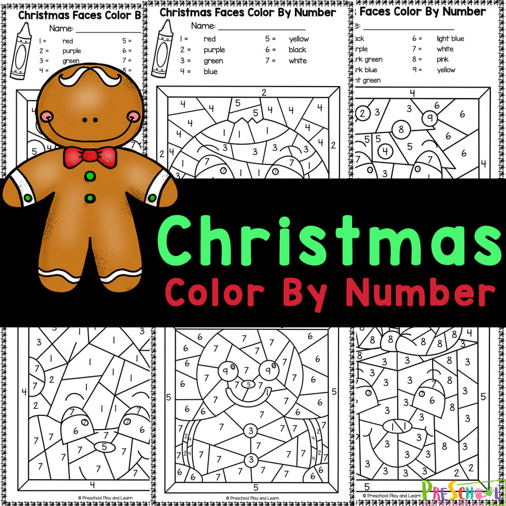 Preschool learning in December with cute, free printable Christmas color by number worksheets to work on number recognition! 