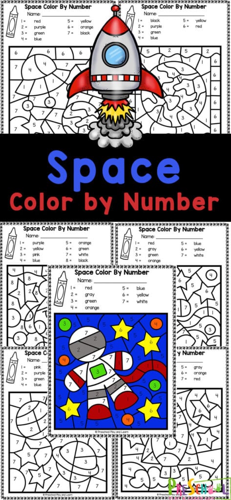 space color by number printables