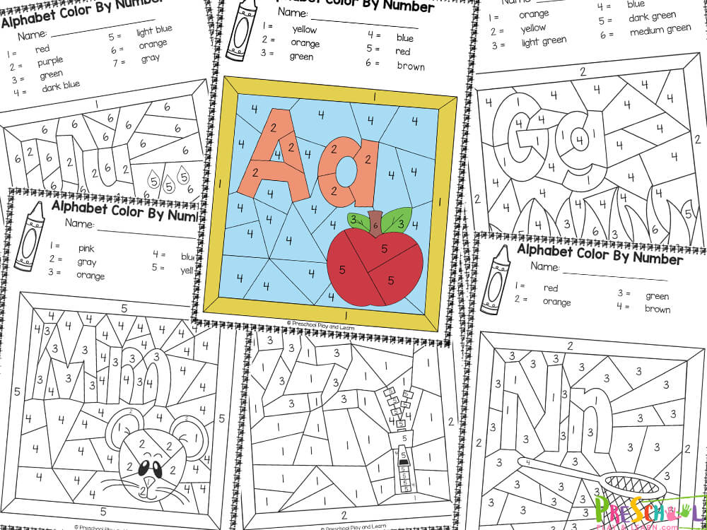 Young children will love these super fun and cute alphabet activitity for preschoolers, kindergartners, and grade 1 students. This hands-on, educational activity helps kids work on letter recognition with a letter find activity that also strengthens fine motor skills by coloring the space. These Alphabet color by Number pages get children excited about learning the letters of the alphabet. Kids will love revealing the hidden pictures as they color by code with these Color by letter worksheets.