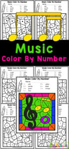 Sneak in a fun music activity while working on number recognition with these these preschool number worksheets where children will color by code to reveal a fun music notes pictures. These free printable music color by number work on numbers and strengthening fine motor skills too. Use these preschool color by number with preschoolers, kindergartners, and grade 1 students! Simply print pre-k color by number and youa re ready to play and learn with an engaging activity for children.