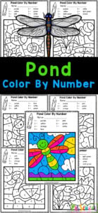 Young children will enjoy working on number recognition, strengthening fine motor skills, and having fun at school with preschool, pre-k, kindergarten, and first grade students with these fun and free Pond Color by Number worksheets. These free color by number printables are such a fun and engaging activity for children.
