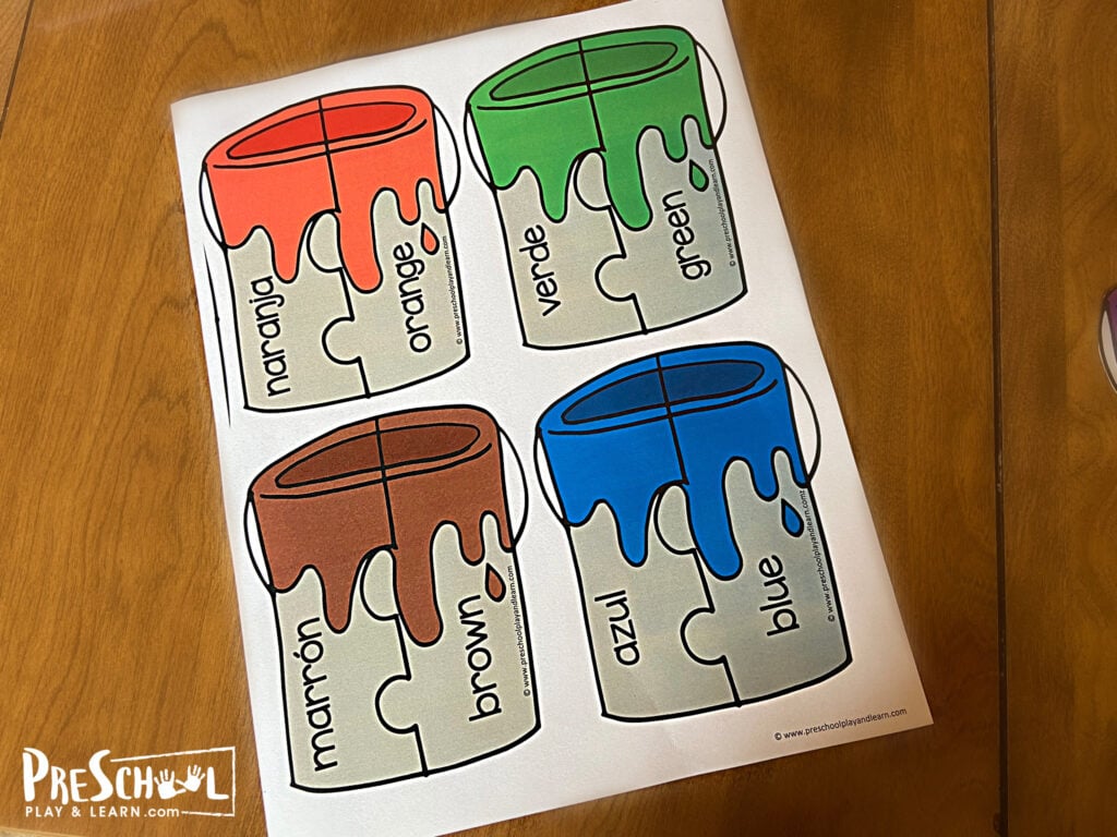 free printable paint bucket clipart with spanish and english color words