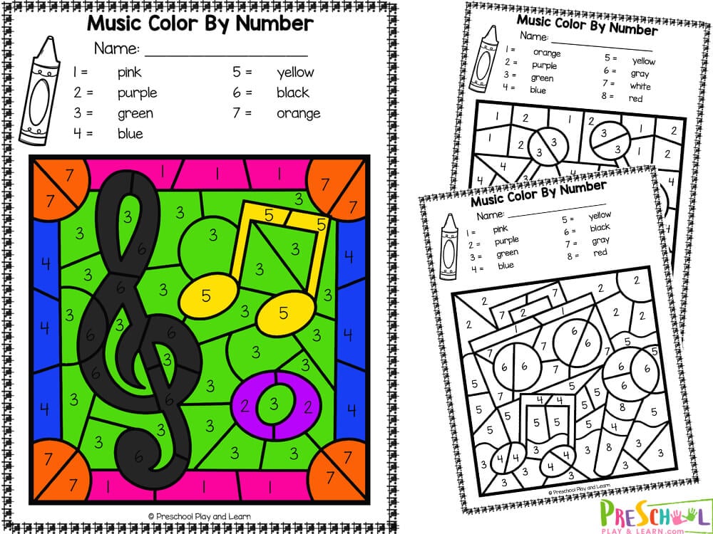 trebble clef, whole note, and eighth note picture to color