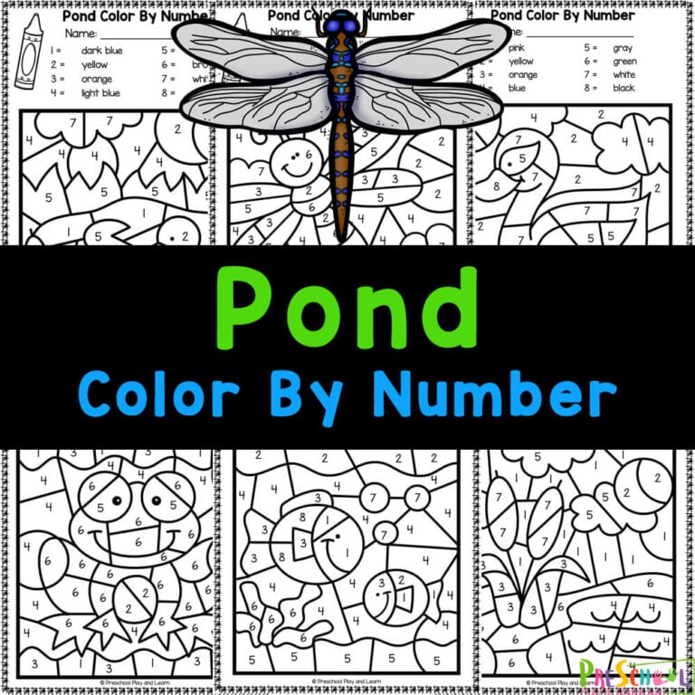 FREE Printable Pond Animals Color by Number Worksheets