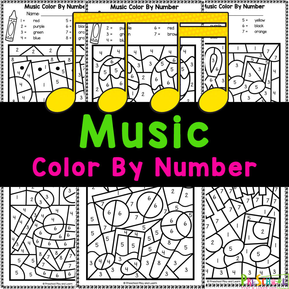 Sneak in a fun music activity while working on number recognition with FREE preschool number worksheets! Color by code music printables!