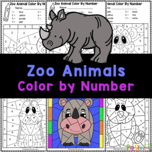 Reveal zoo animals with FREE color by number worksheets featuring zoo animals! These printables are perfect for pre-k and kindergarten. 