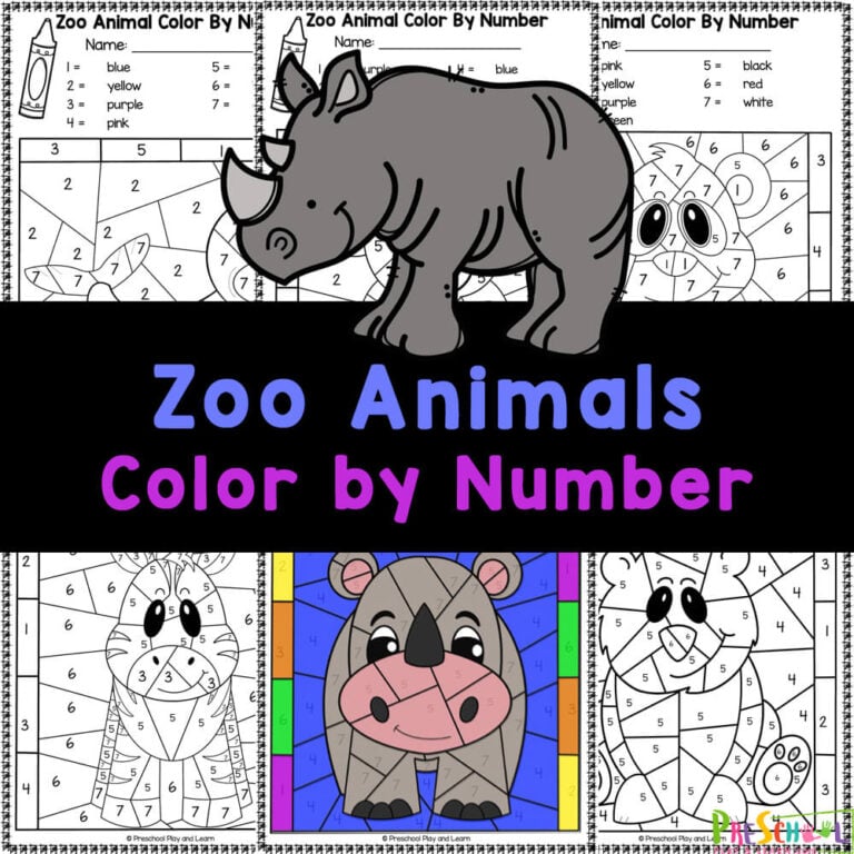 FREE Printable Zoo Animals Color by Number Worksheets