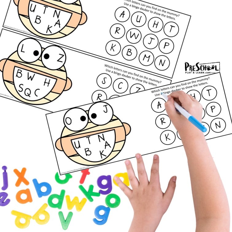 Fun, FREE printable Halloween Activity for preschoolers to reinforce letters with a letter hunt for working on letter recognition in October.