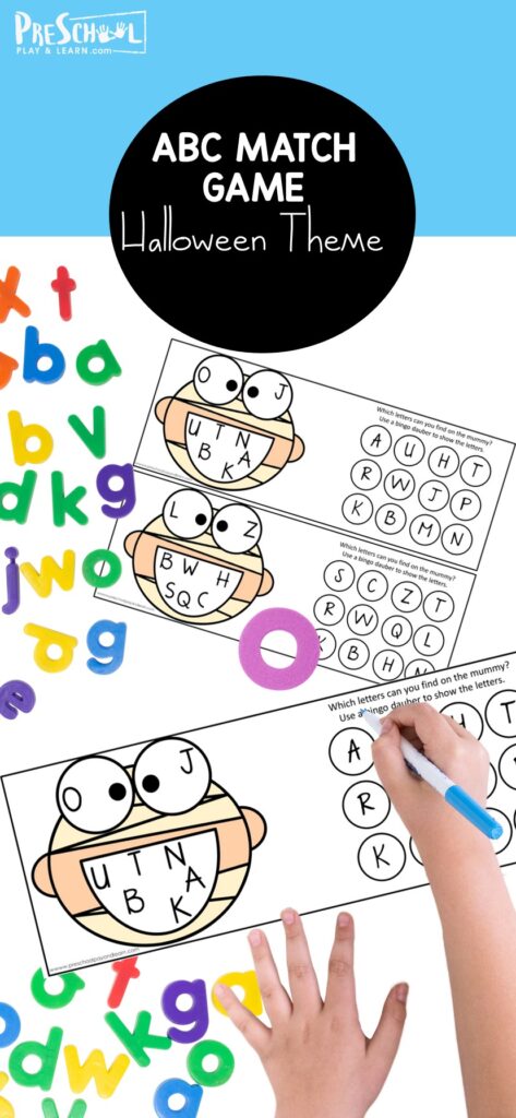 Use this fun Halloween Activity for preschoolers to reinforce letters! This letter hunt activity is perfect for working on letter recognition of abc letters from A to Z! Simply print alphabet activity for a fun review activity in October.