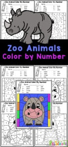 Reveal zoo animals with these free color by number pages! Simply print the animals color by number worksheets and you are ready to practice identifying numbers while strengthening hand muscles with preschool, pre-k, and kindergarten age children! 