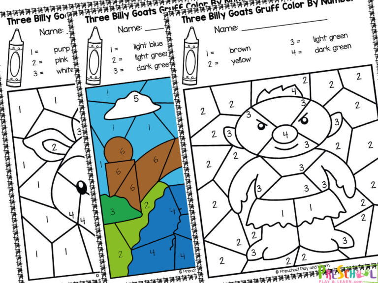 🐐 FREE Three Billy Goats Gruff Color by Number Worksheets