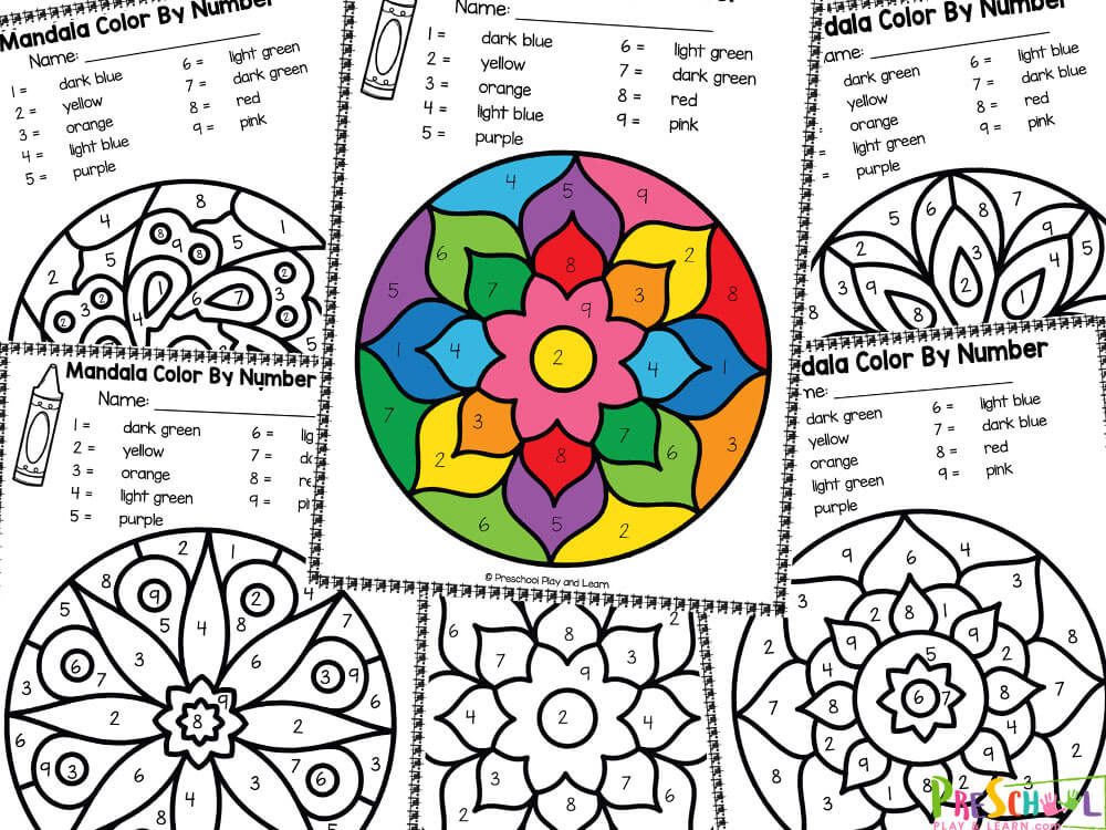 Mandala color by number printable