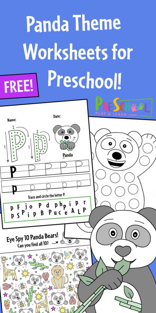 Check out these cute Panda Worksheets to make learning fun! Uses these panda printables with an animal theme, panda theme for World Panda Day on March 16, China theme for learning about other countries or National Day of the People's Republic of China on October 1st, or just to follow your child's natural interest in cute panda bears!  Have fun tracing the letter P worksheet, putting together a panda puzzle, and building fine motor skills with cut & paste panda preschool, pre-k, toddler, and kindergarten . Simply print the panda printable FREE and get creative with markers and crayons in a panda coloring sheet and a panda Dot Dot sheet! 